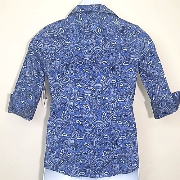 Paisley Bandana Button Up blouse print Cotton Stretch Short Sleeve Cuffs NWT - Picture 2 of 8